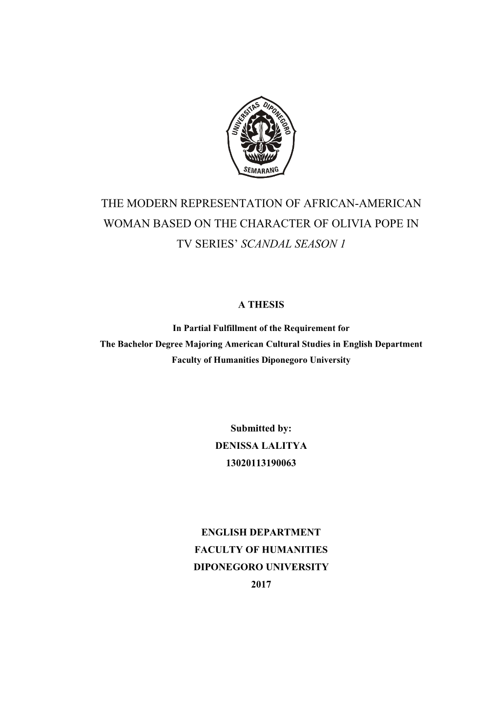 The Modern Representation of African-American Woman Based on the Character of Olivia Pope in Tv Series’ Scandal Season 1