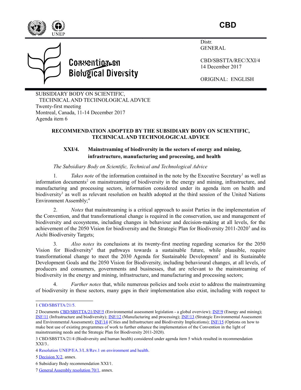 XXI/4.	Mainstreaming of Biodiversity in the Sectors of Energy and Mining, Infrastructure