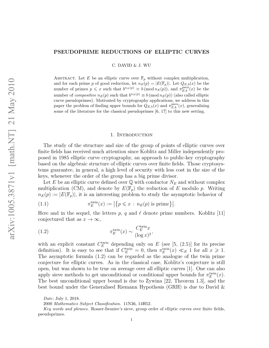 Pseudoprime Reductions of Elliptic Curves 3