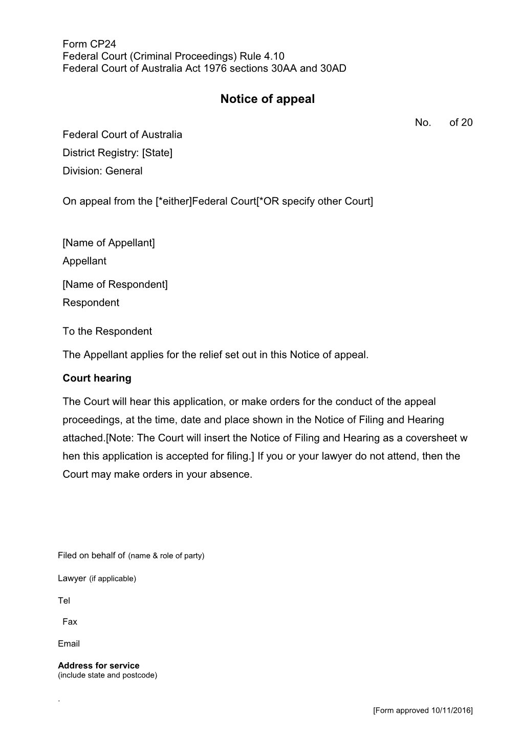 Form CP24 - Notice of Appeal