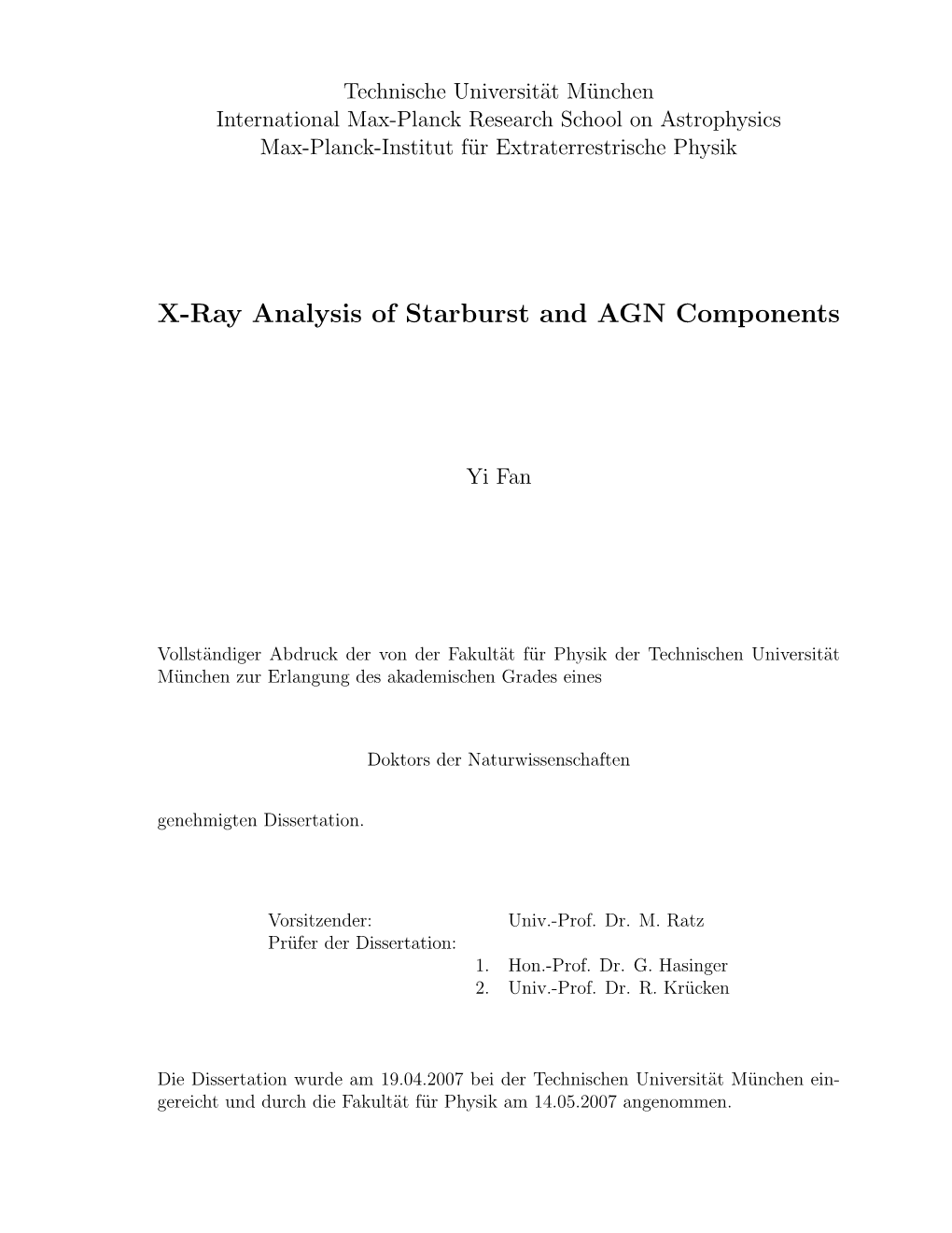 X-Ray Analysis of Starburst and AGN Components
