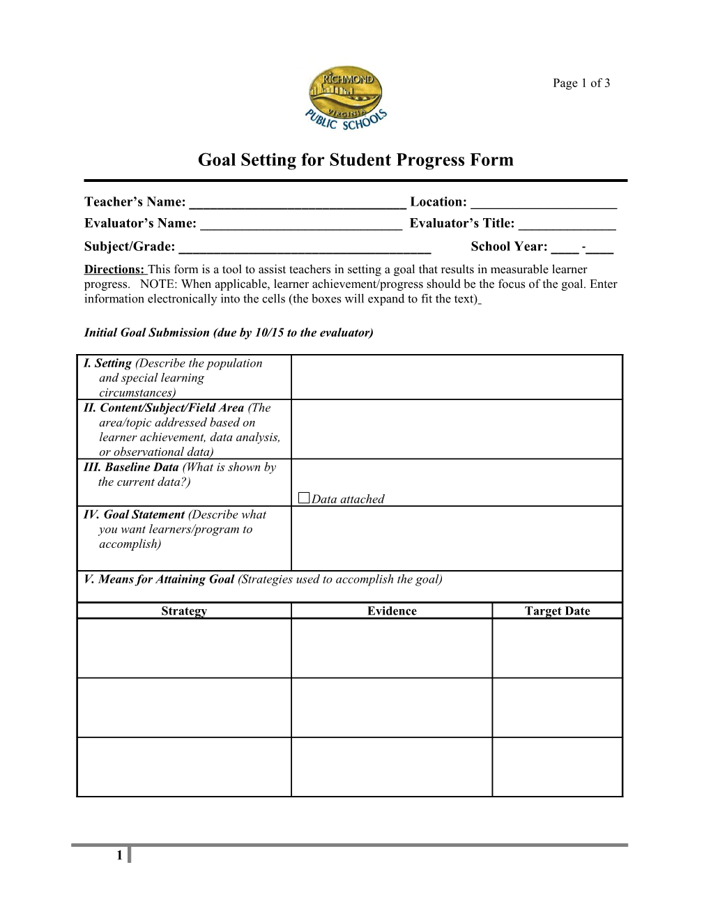 Yourtown Schools Teacher Performance Evaluation System