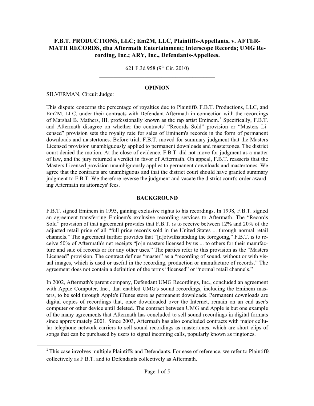 MATH RECORDS, Dba Aftermath Entertainment; Interscope Records; UMG Re- Cording, Inc.; ARY, Inc., Defendants-Appellees