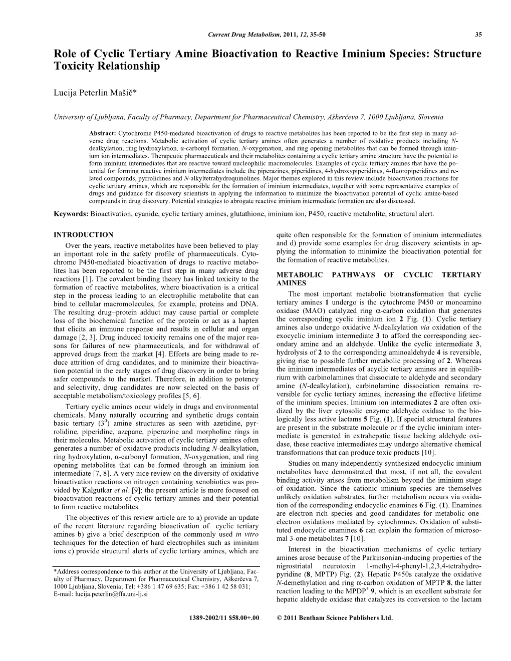 Role of Cyclic Tertiary Amine Bioactivation to Reactive Iminium Species: Structure Toxicity Relationship