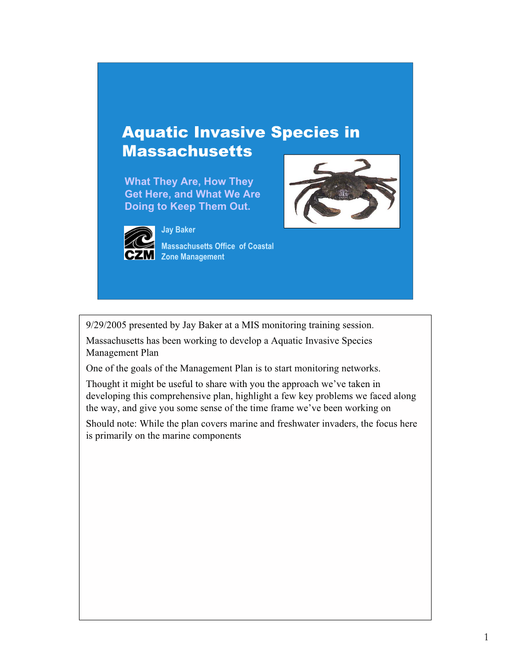 Aquatic Invasive Species in Massachusetts