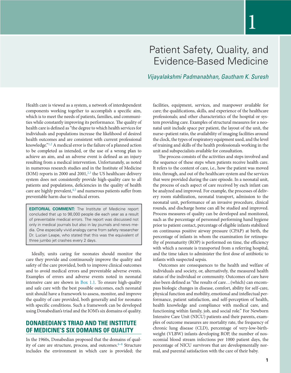 1 Patient Safety, Quality, and Evidence-Based Medicine