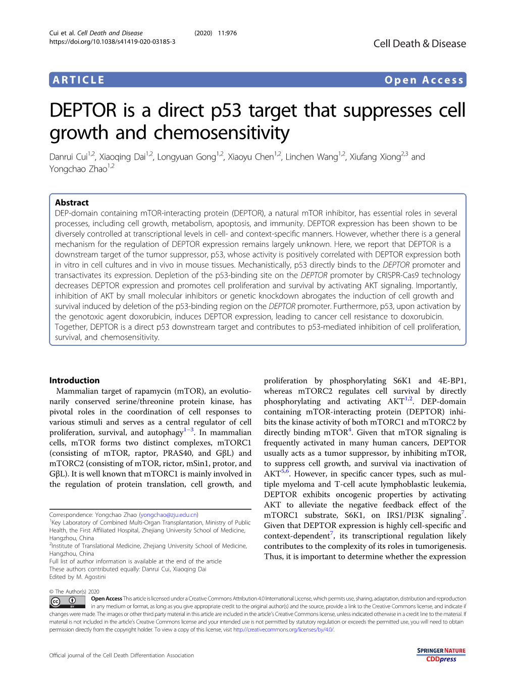 DEPTOR Is a Direct P53 Target That Suppresses Cell Growth And