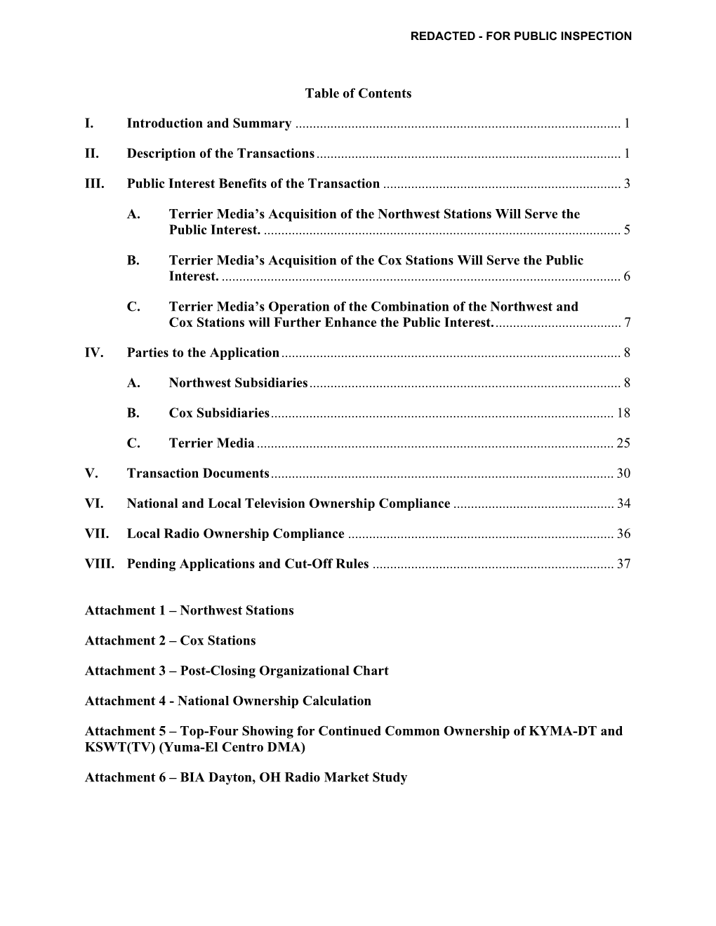 Table of Contents I. Introduction and Summary