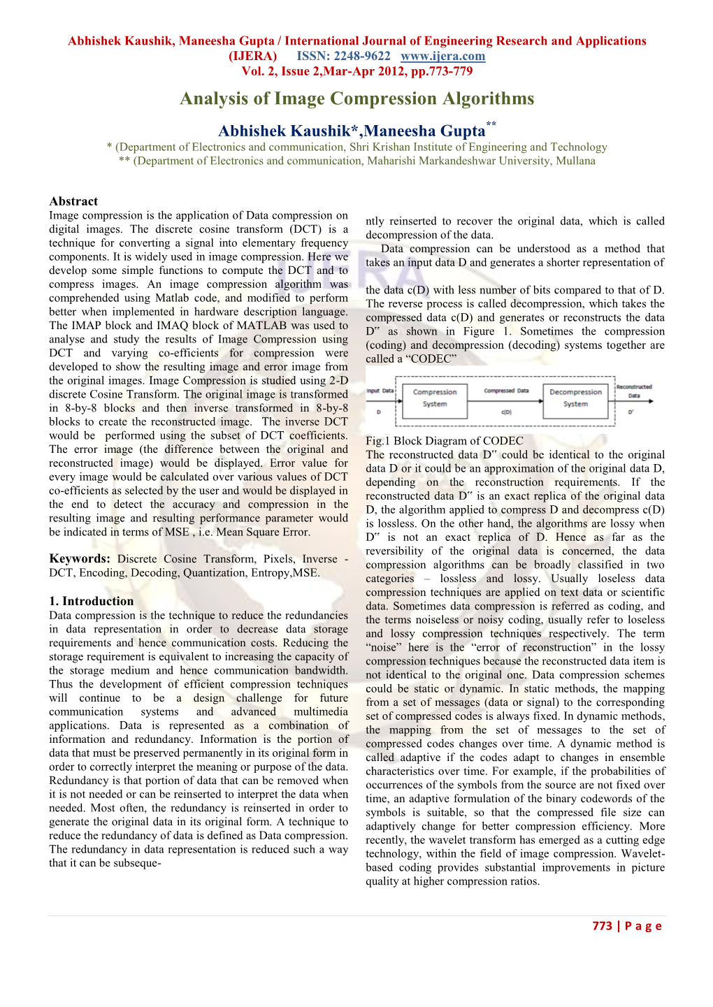 Analysis of Image Compression Algorithms