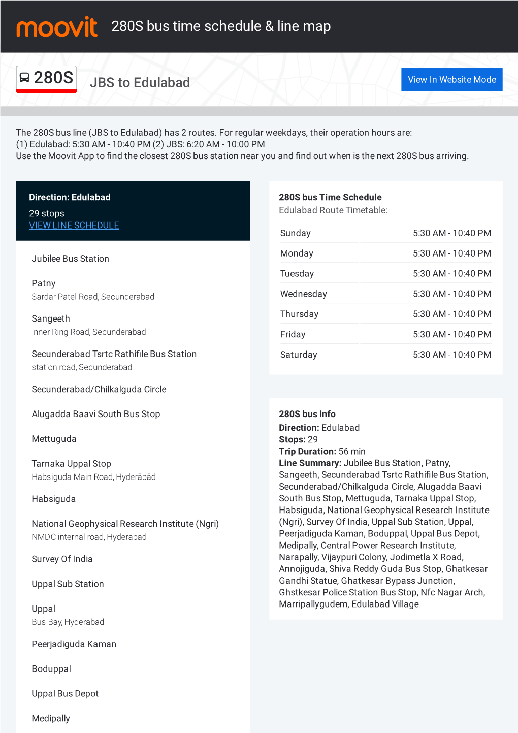 280S Bus Time Schedule & Line Route