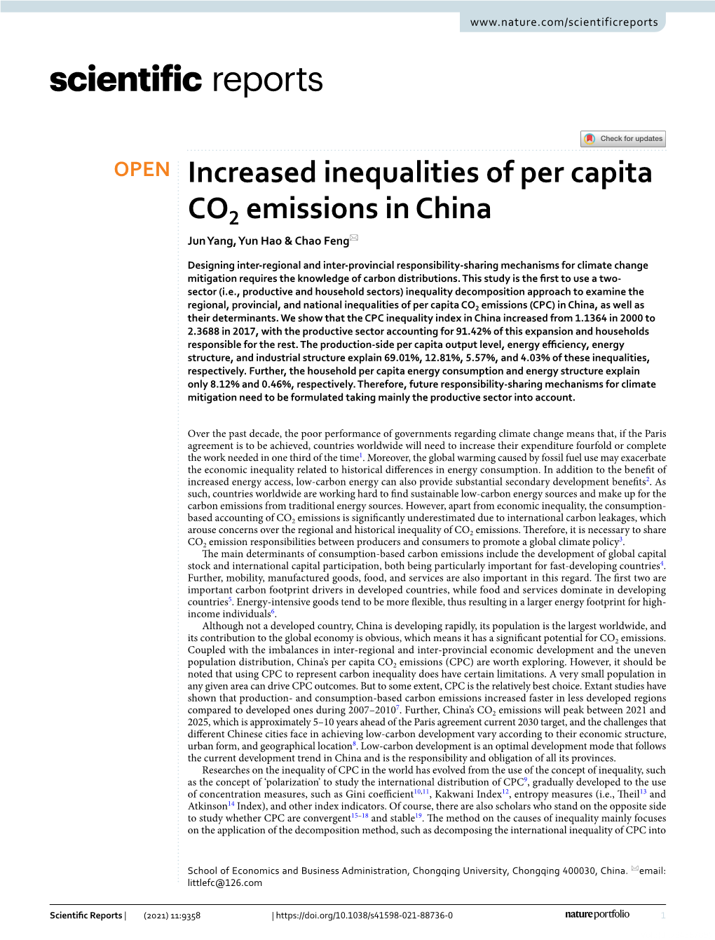 Increased Inequalities of Per Capita CO2 Emissions in China