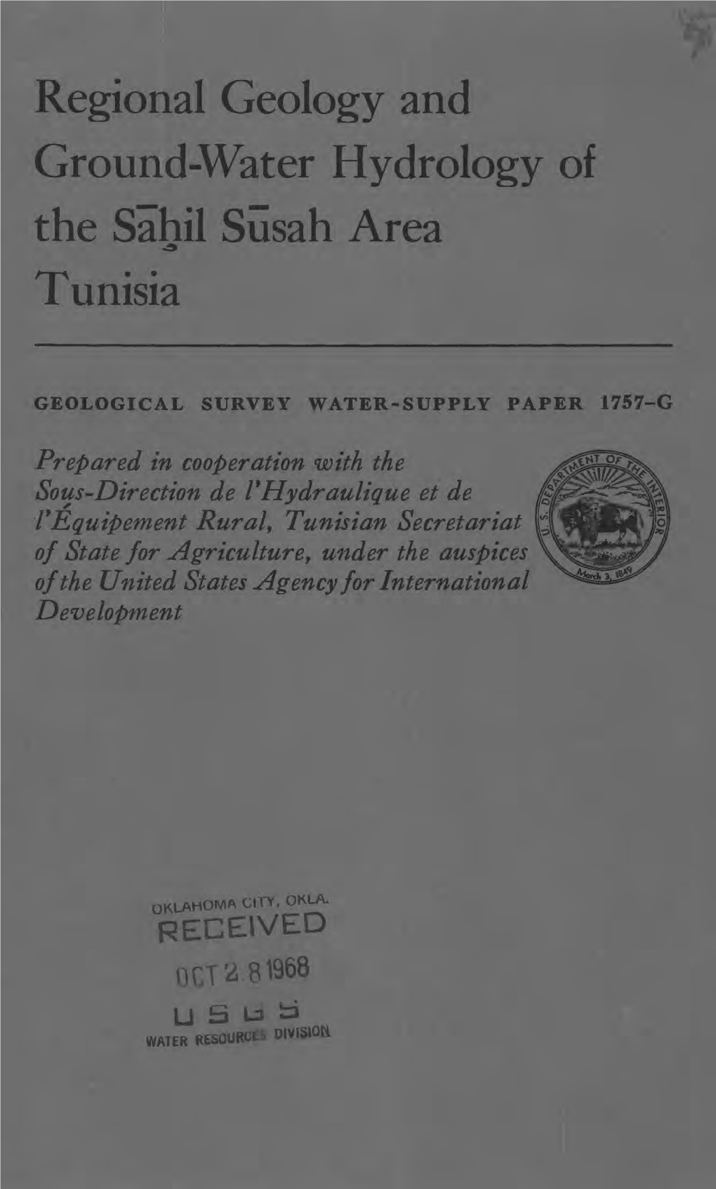 Regional Geology and Ground-Water Hydrology of the Sahil Susah Area -A Tunisia