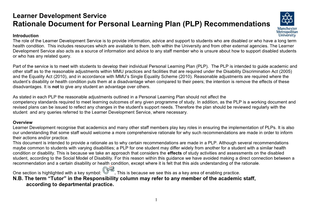 Rationale Document for PLP Recommendations