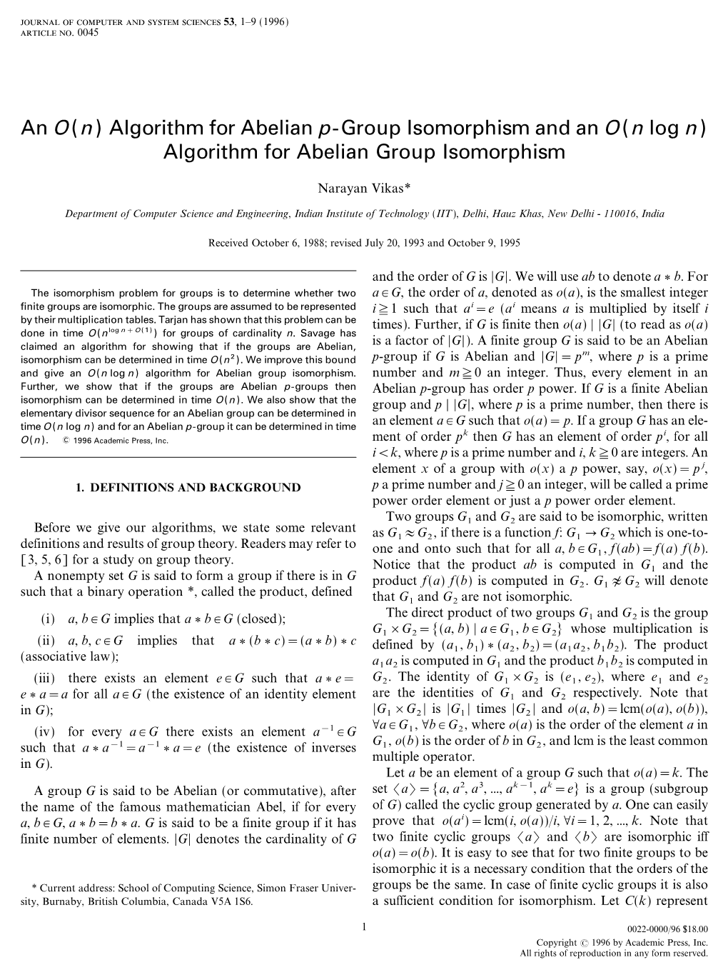 Algorithm for Abelian P-Group Isomorphism and an O(N Log N) Algorithm for Abelian Group Isomorphism