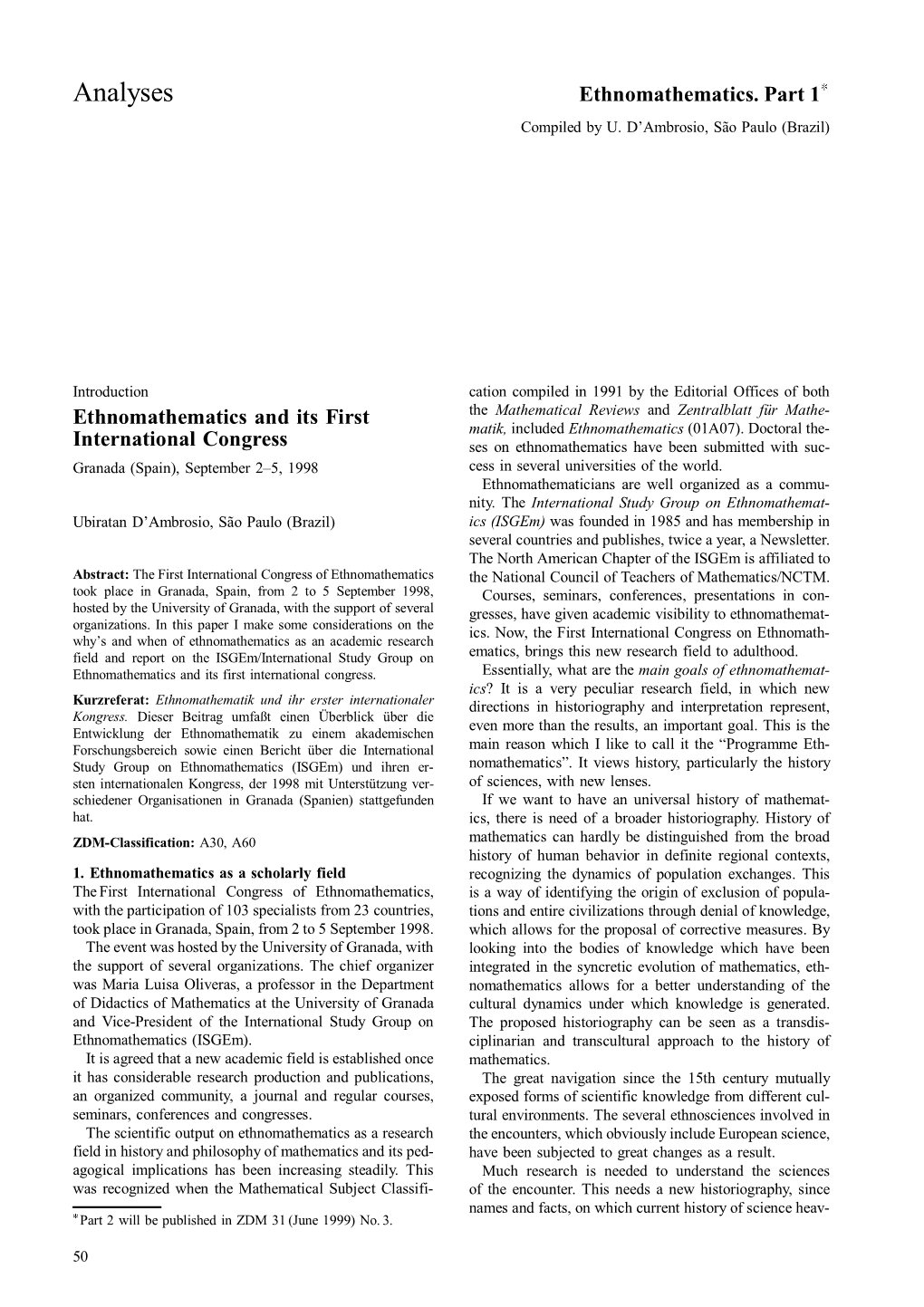 Analyses Ethnomathematics