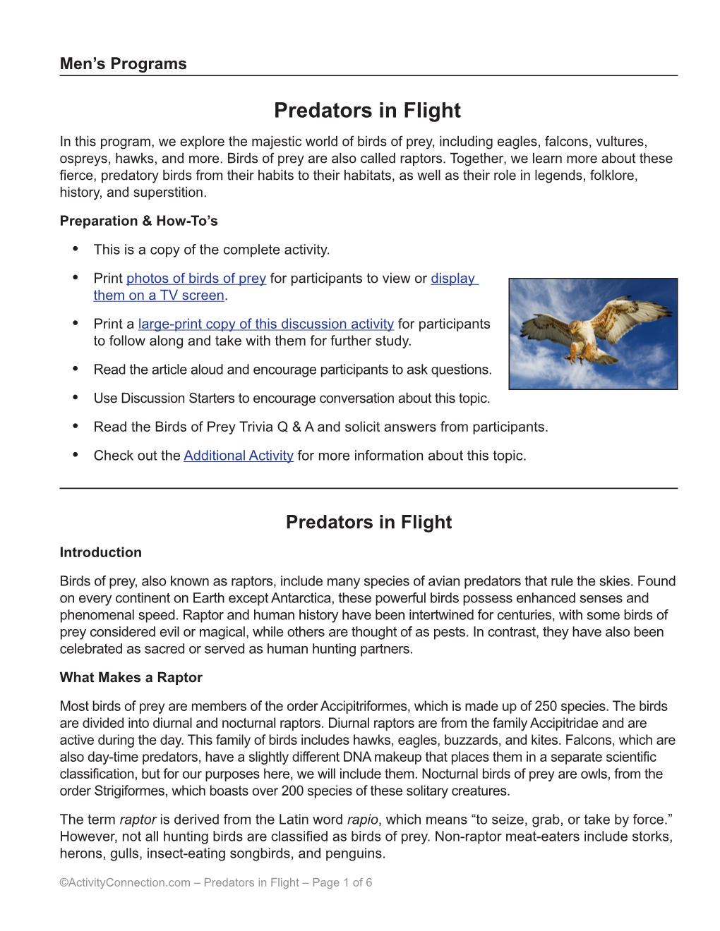 Predators in Flight in This Program, We Explore the Majestic World of Birds of Prey, Including Eagles, Falcons, Vultures, Ospreys, Hawks, and More