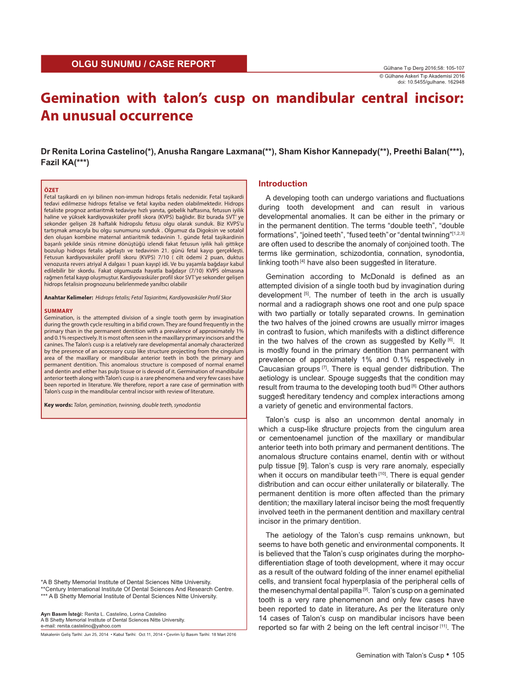 Gemination with Talon's Cusp on Mandibular Central Incisor