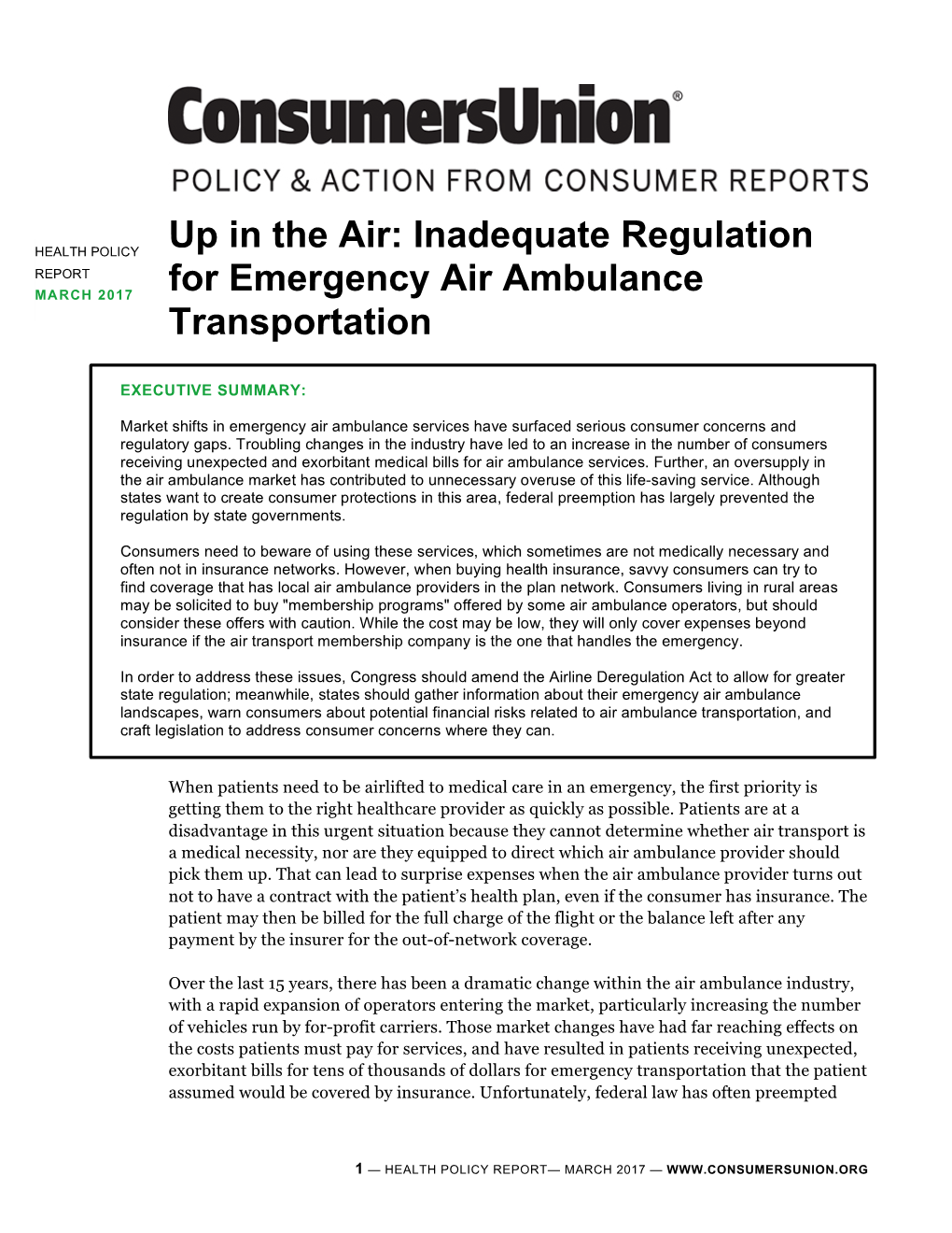 Inadequate Regulation for Emergency Air Ambulance Transportation