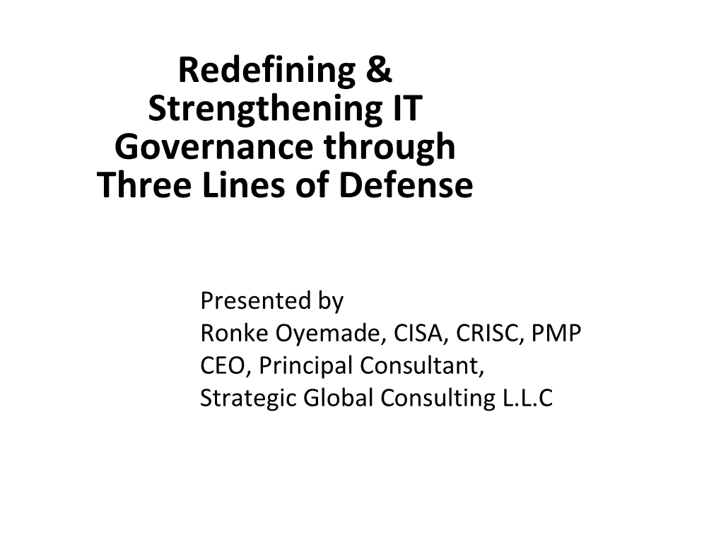 Redefining & Strengthening IT Governance Through Three Lines Of