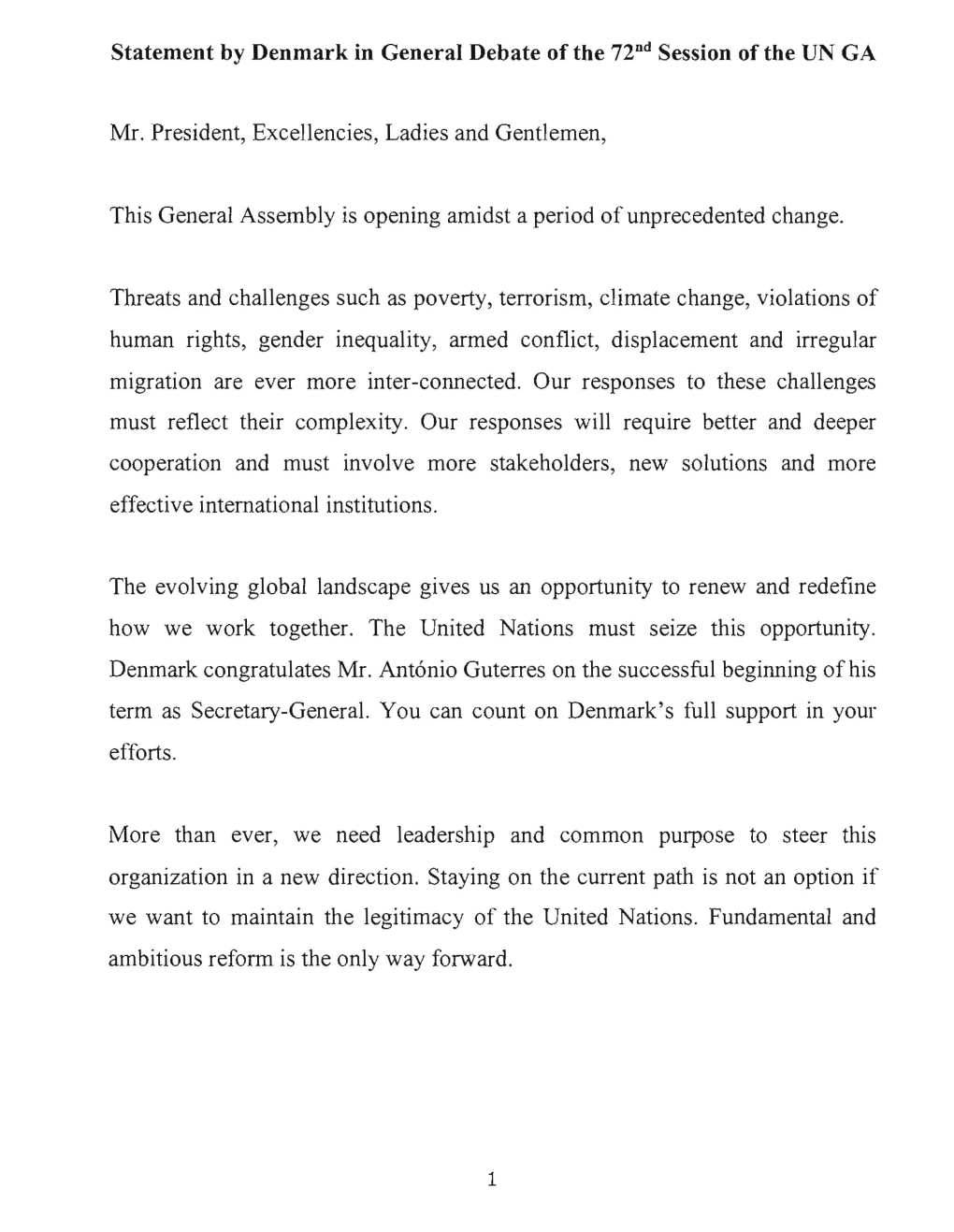 Statement by Denmark in General Debate of the 72N D Session of the UN GA