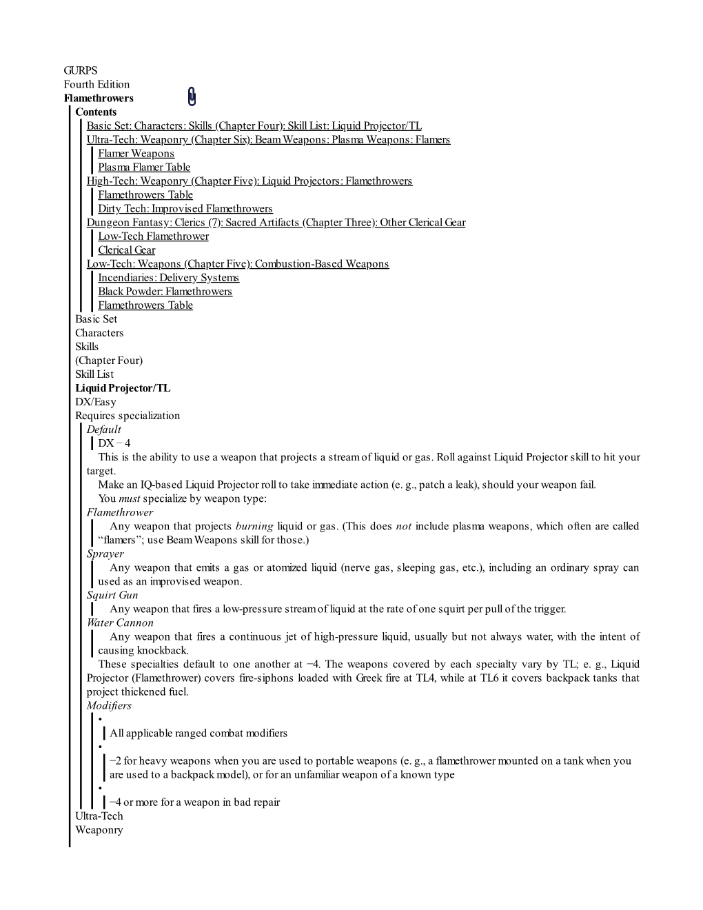 GURPS Fourth Edition Flamethrowers Contents Basic Set: Characters