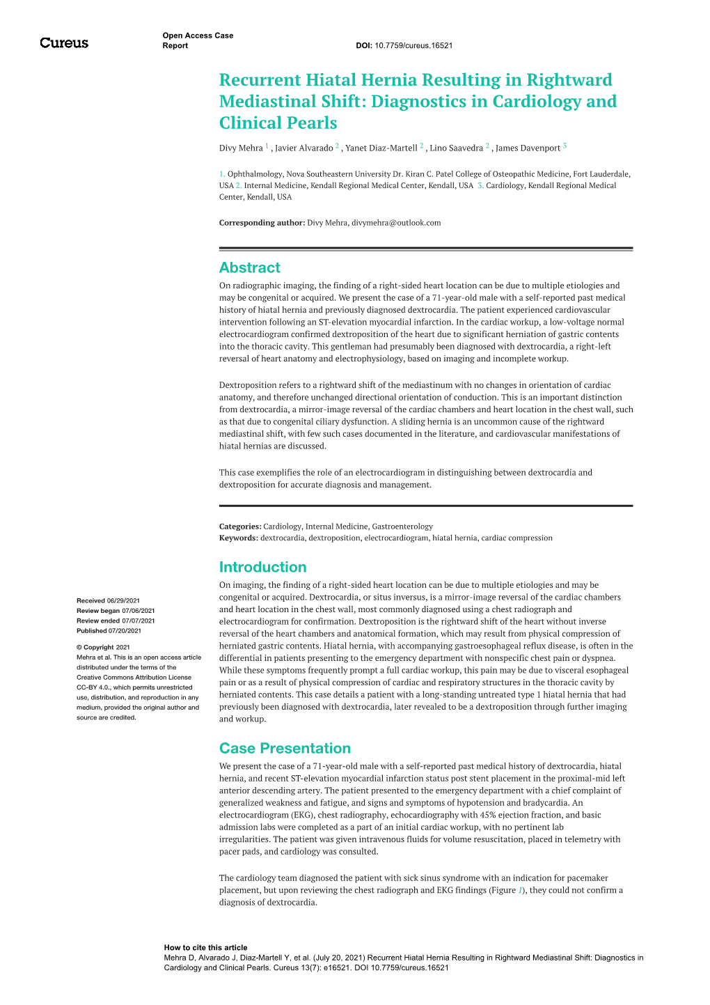 Recurrent Hiatal Hernia Resulting in Rightward Mediastinal Shift: Diagnostics in Cardiology and Clinical Pearls