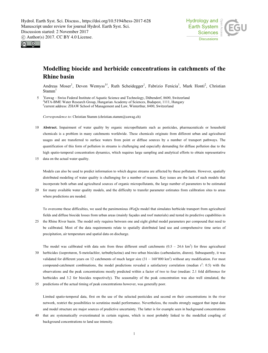 Modelling Biocide and Herbicide Concentrations in Catchments of The