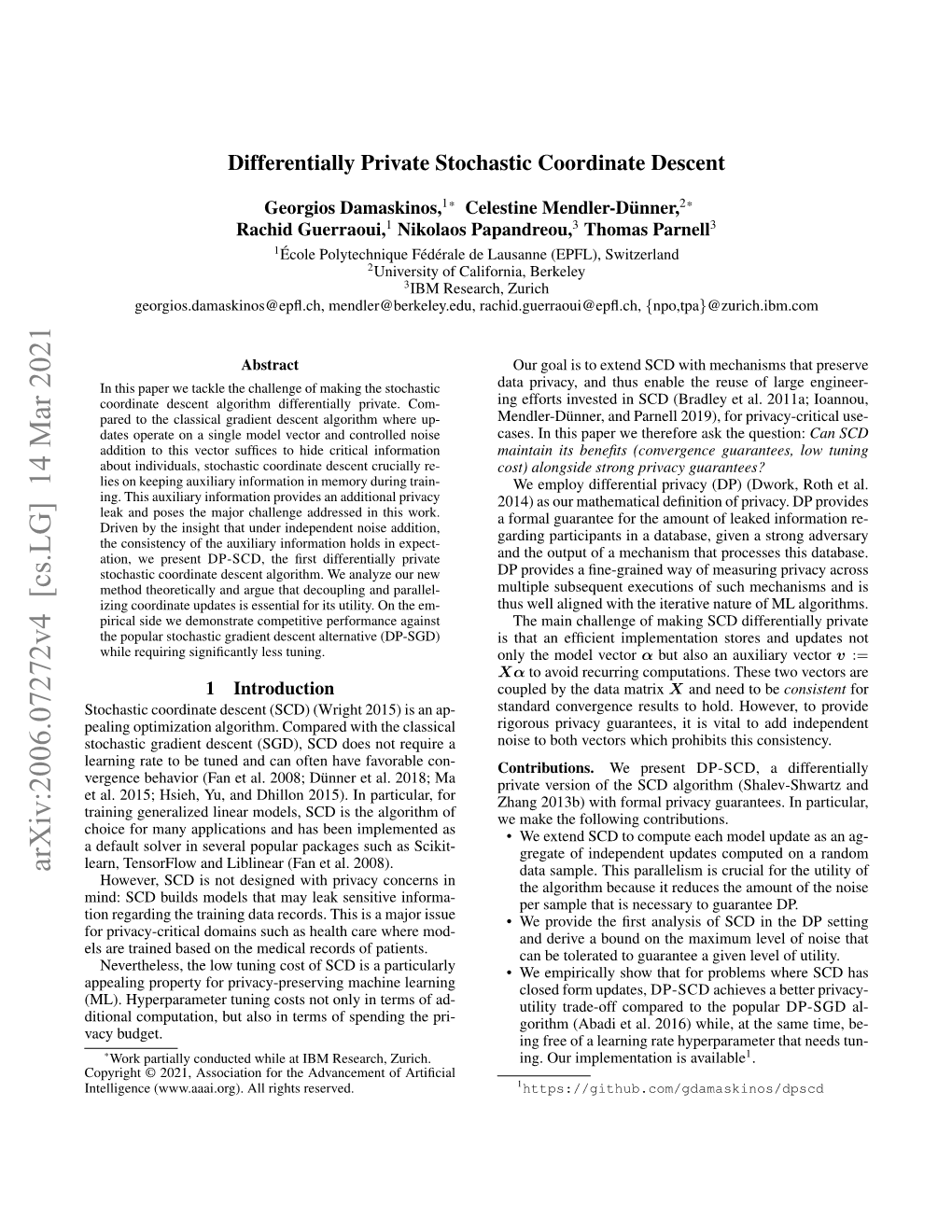 Differentially Private Stochastic Coordinate Descent