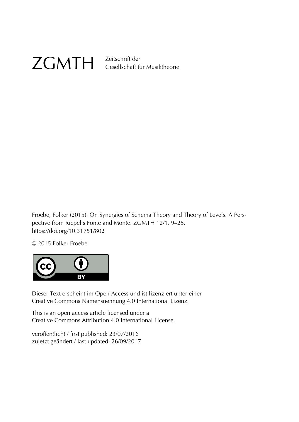 Froebe, Folker (2015): on Synergies of Schema Theory and Theory of Levels