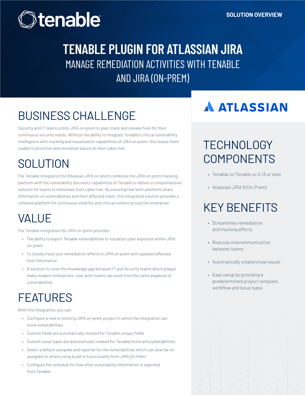 Tenable Plugin for Atlassian Jira Manage Remediation Activities with Tenable and Jira (On-Prem)