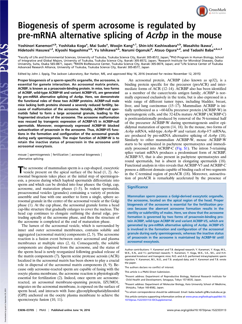 Biogenesis of Sperm Acrosome Is Regulated by Pre-Mrna Alternative Splicing of Acrbp in the Mouse