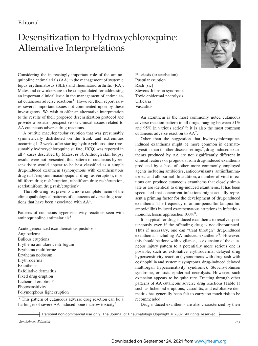 Desensitization to Hydroxychloroquine: Alternative Interpretations