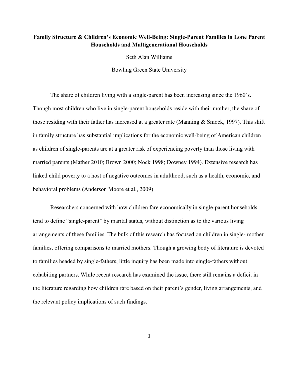 Family Structure & Children's Economic Well-Being: Single-Parent Families in Lone Parent Households and Multigenerational