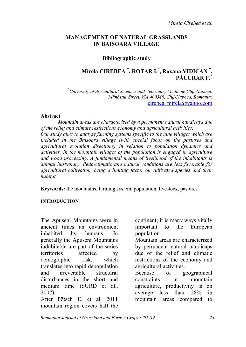 Management of Natural Grasslands in Baisoara Village