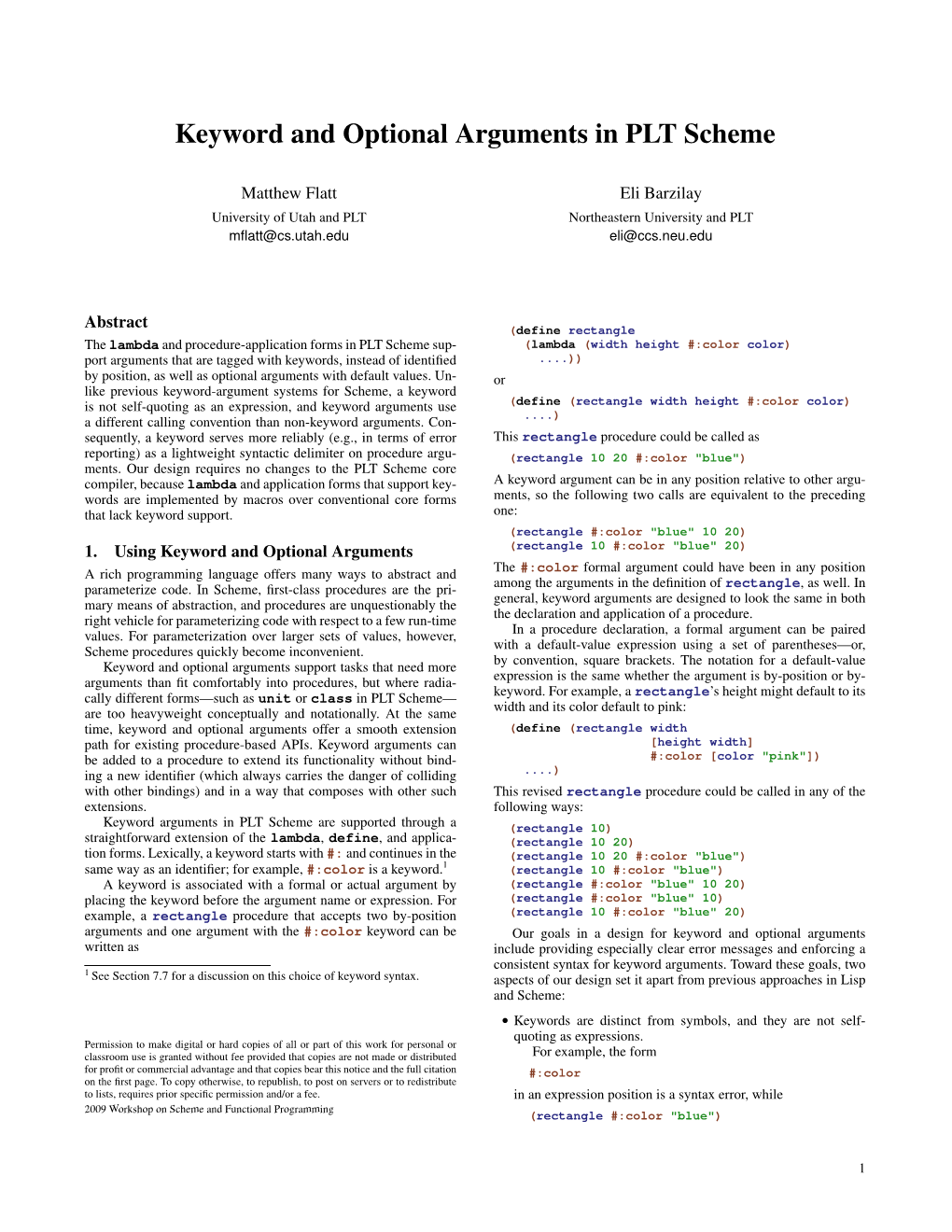 Keyword and Optional Arguments in PLT Scheme