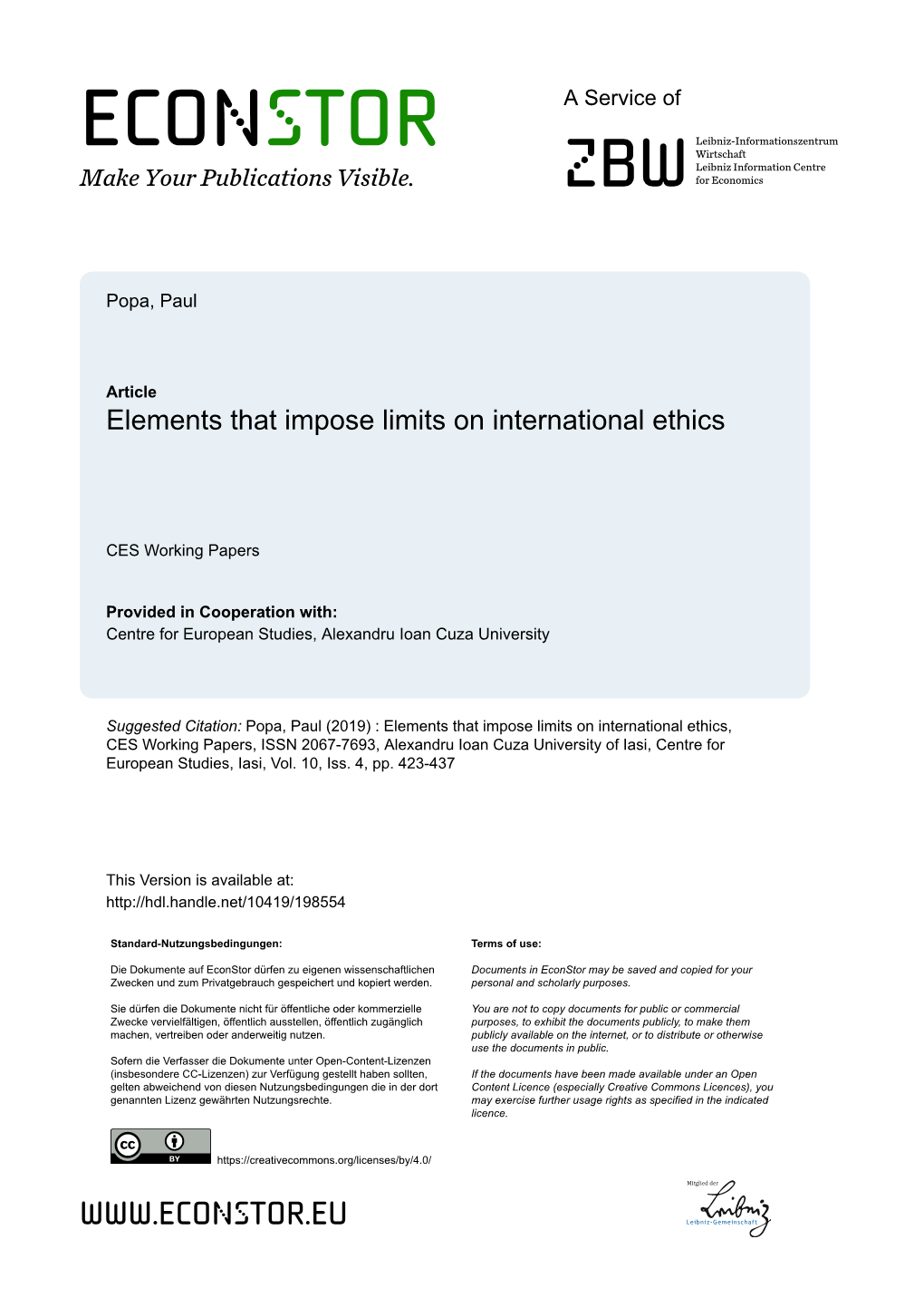 Elements That Impose Limits on International Ethics