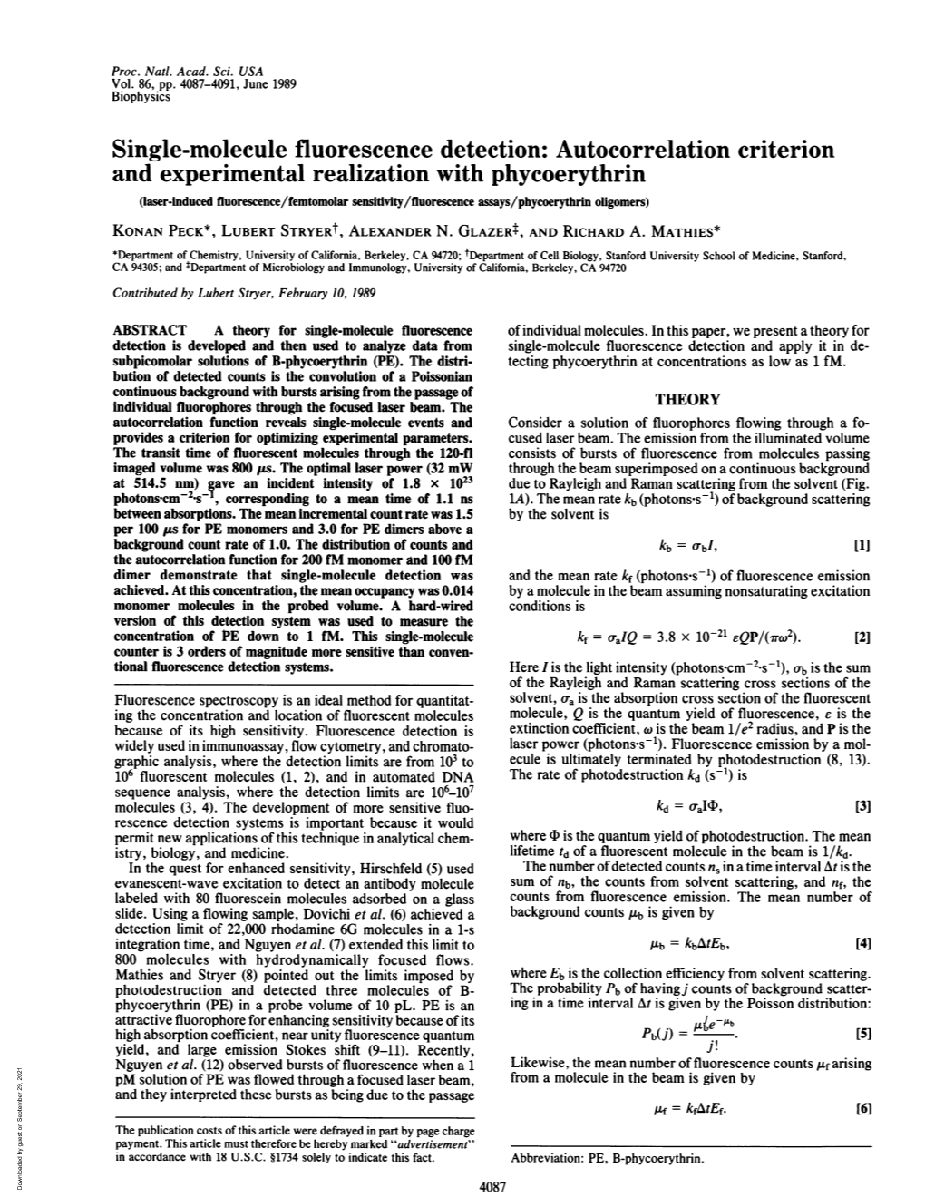 Single-Molecule Fluorescence Detection