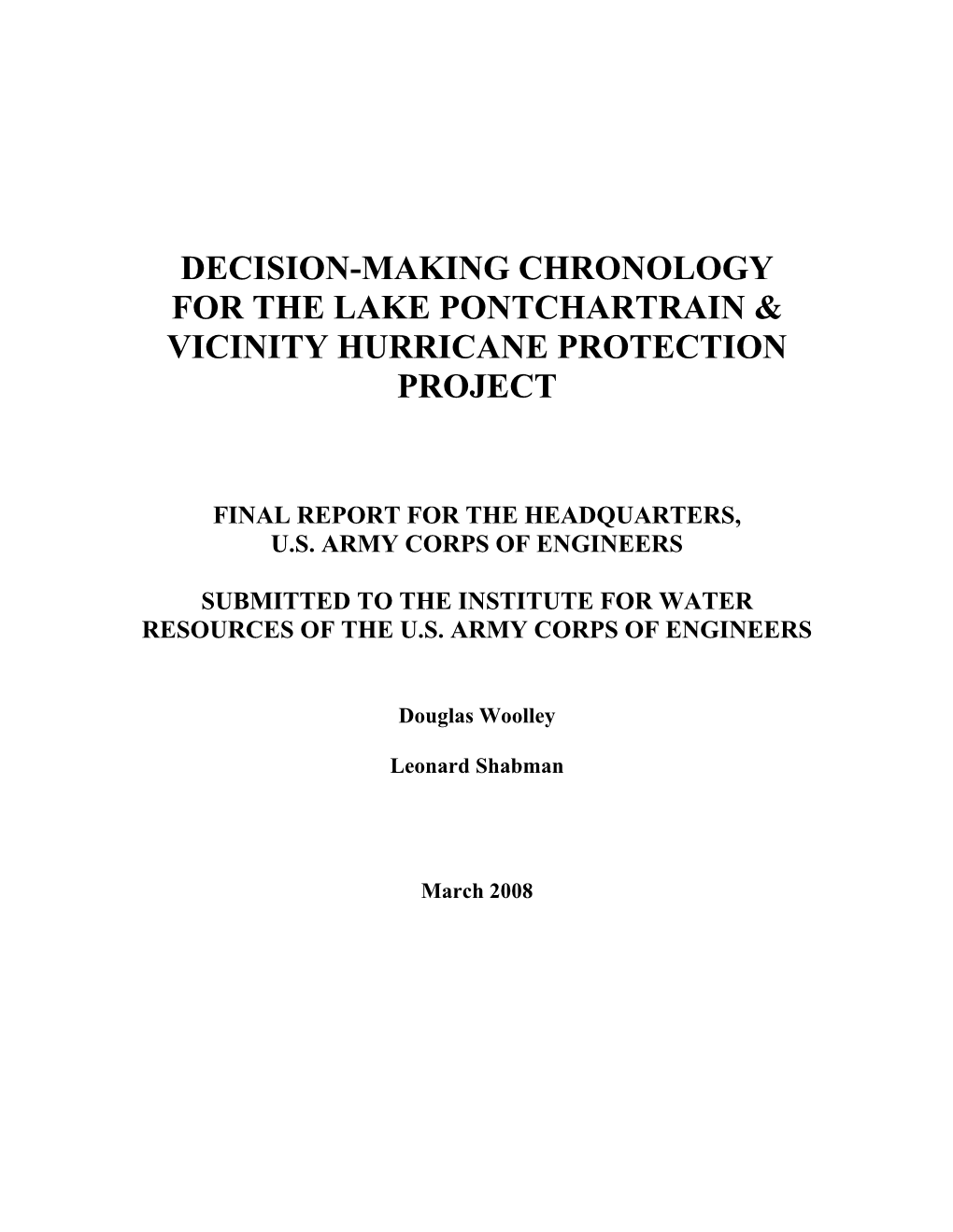 Decision-Making Chronology for the Lake Pontchartrain & Vicinity