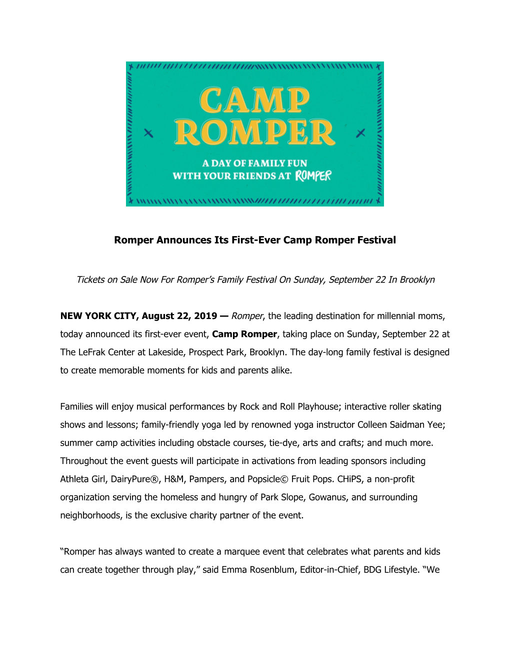 Romper Announces Its First-Ever Camp Romper Festival
