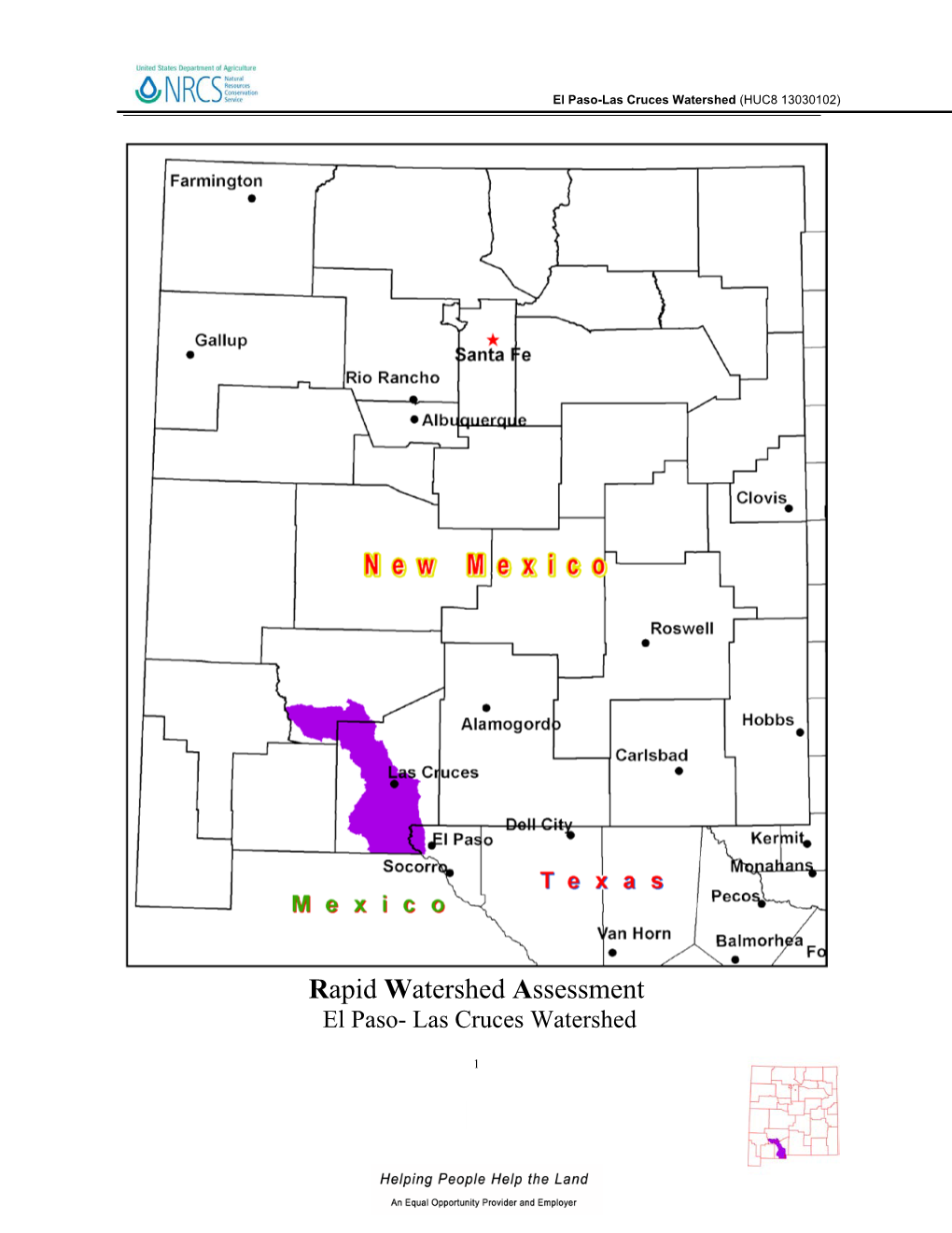 Rapid Watershed Assessment El Paso- Las Cruces Watershed