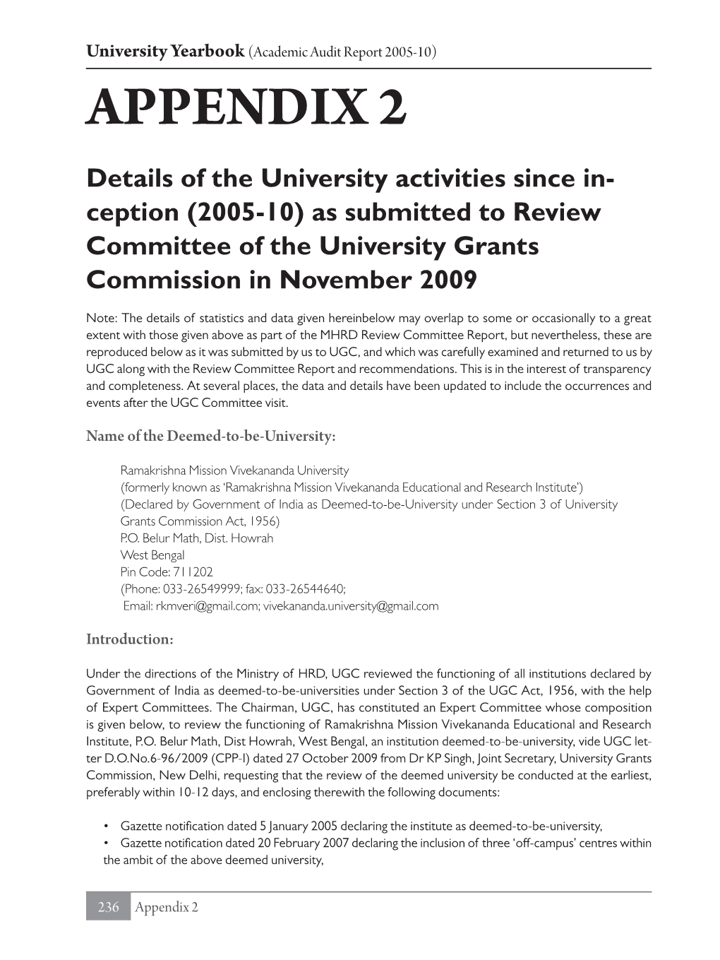 University Yearbook (Academic Audit Report 2005-10)