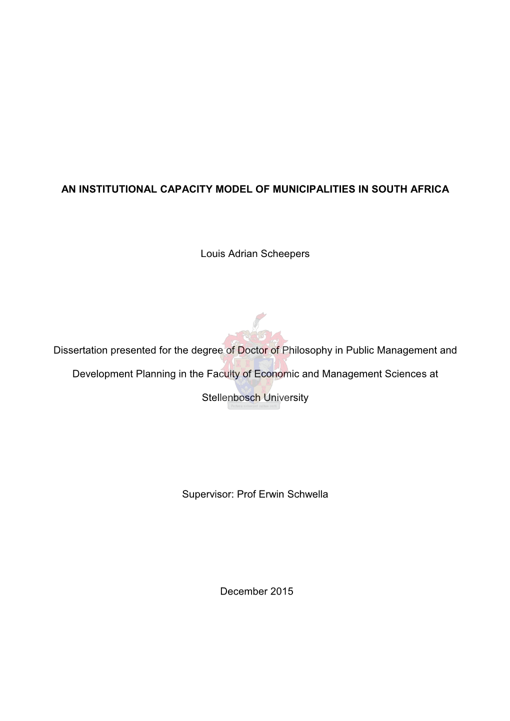 An Institutional Capacity Model for Municipalities in South Africa