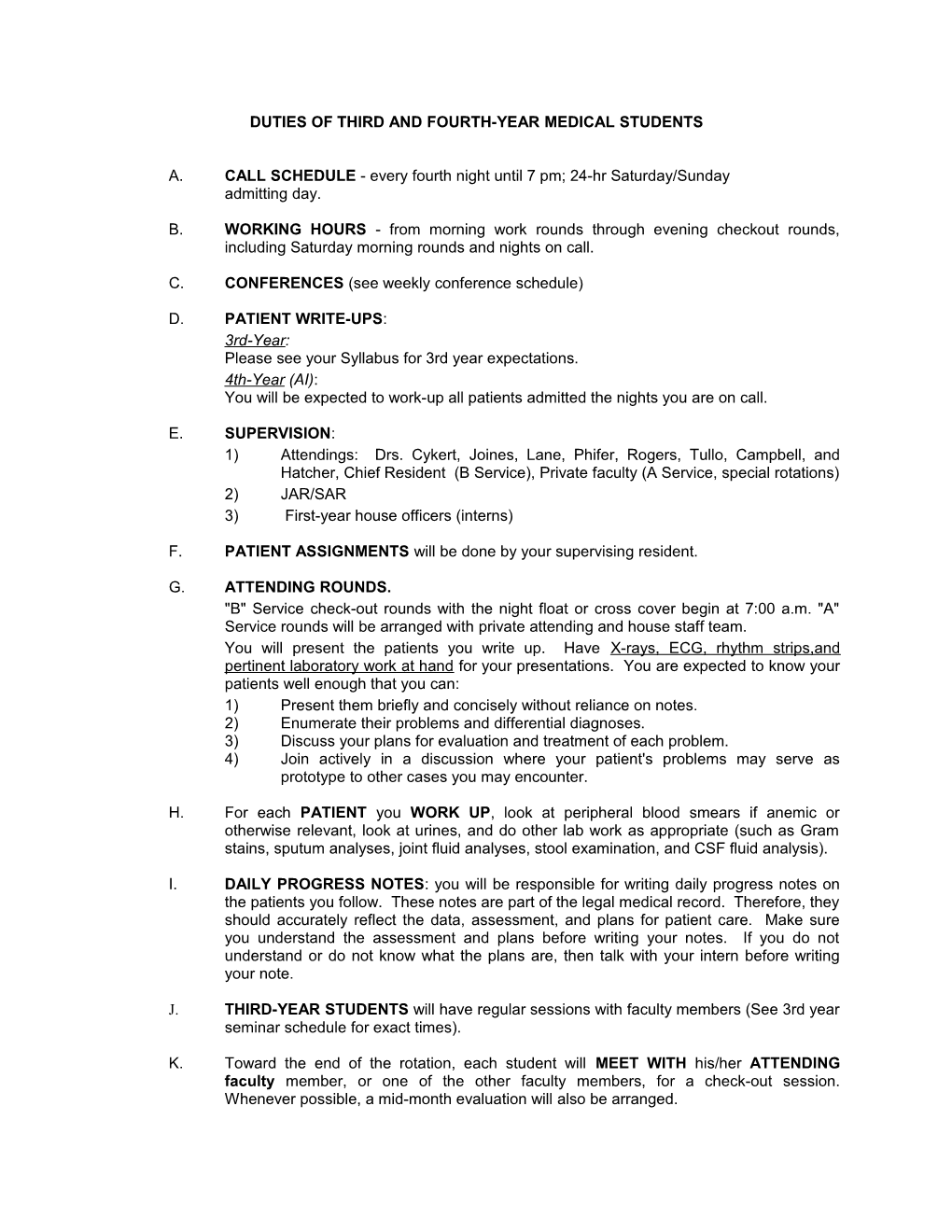 Duties of Third and Fourth-Year Medical Students