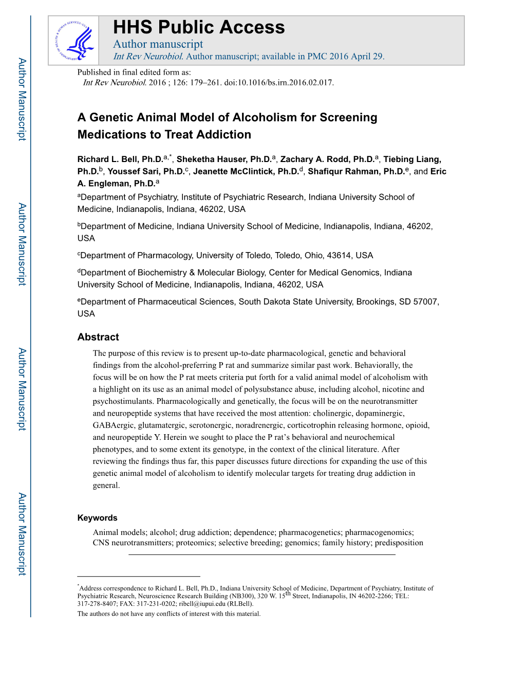 A Genetic Animal Model of Alcoholism for Screening Medications to Treat Addiction