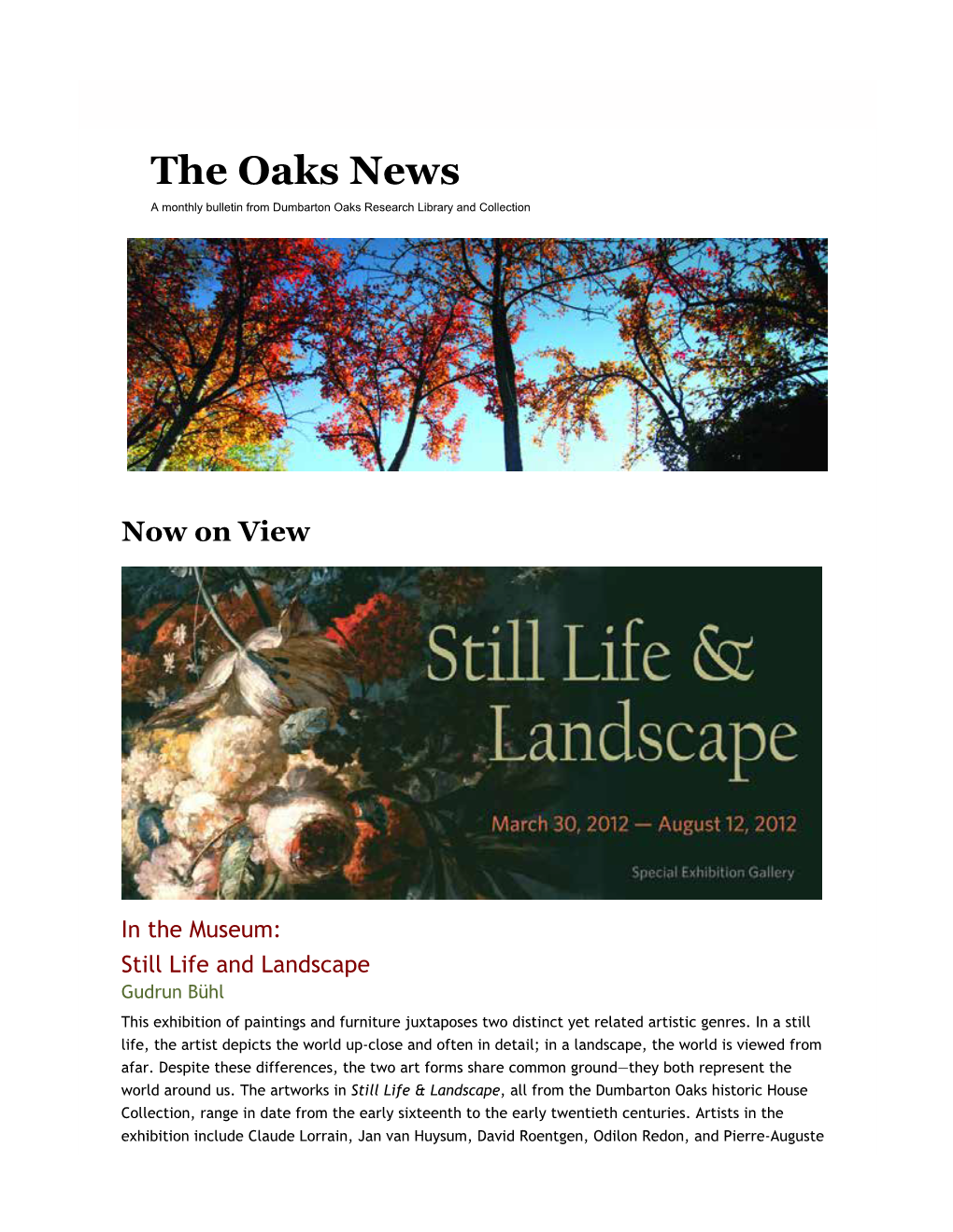 Dumbarton Oaks Newsletter, April 2012
