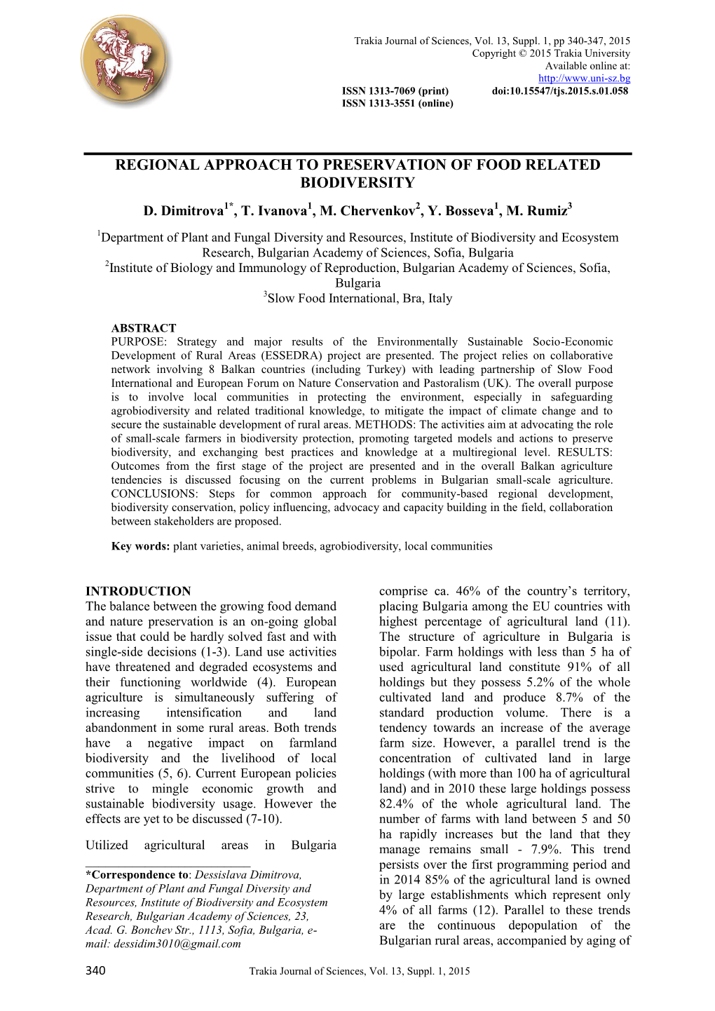 Regional Approach to Preservation of Food Related Biodiversity