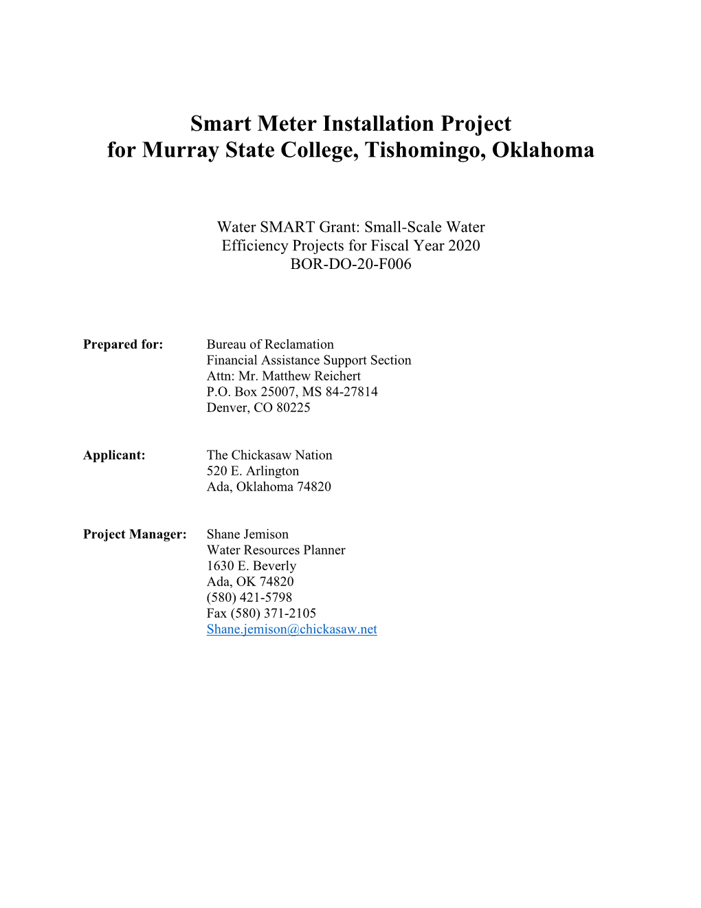 Smart Meter Installation Project for Murray State College, Tishomingo, Oklahoma