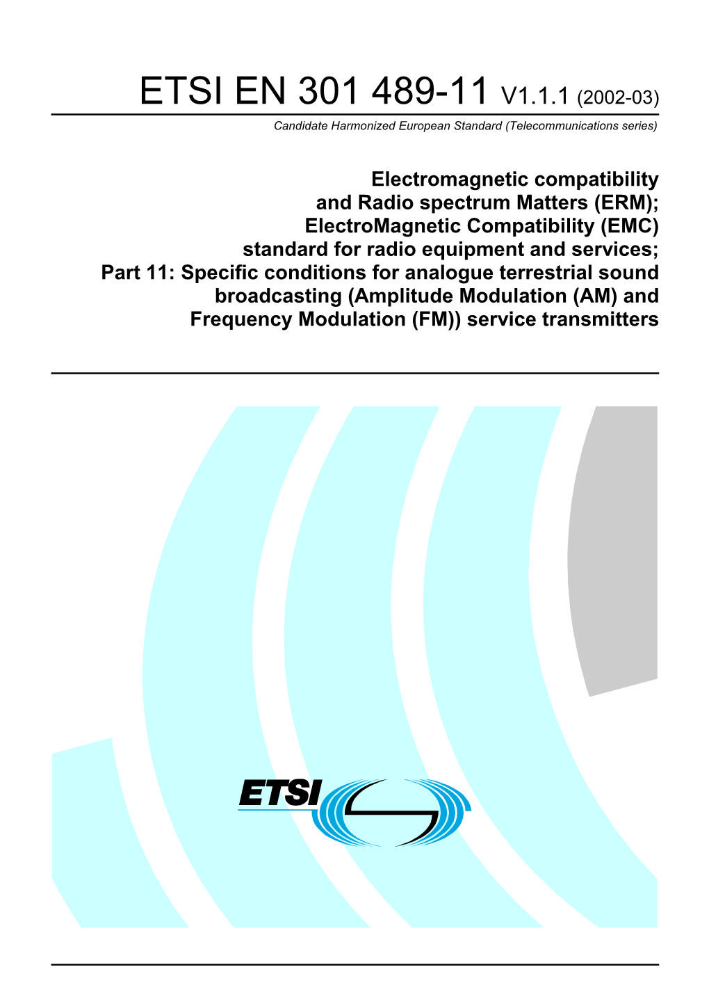 EN 301 489-11 V1.1.1 (2002-03) Candidate Harmonized European Standard (Telecommunications Series)