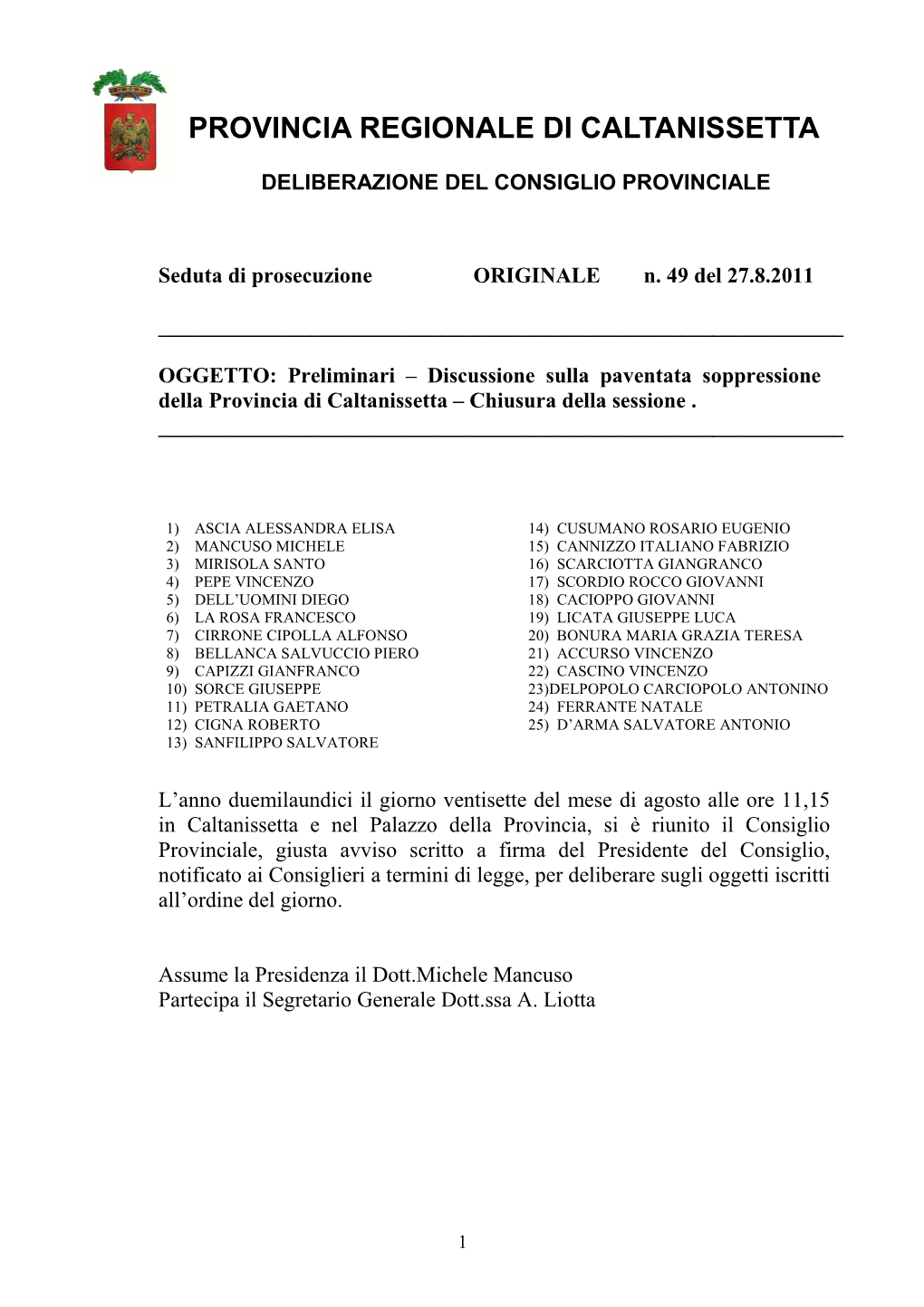 Provincia Regionale Di Caltanissetta