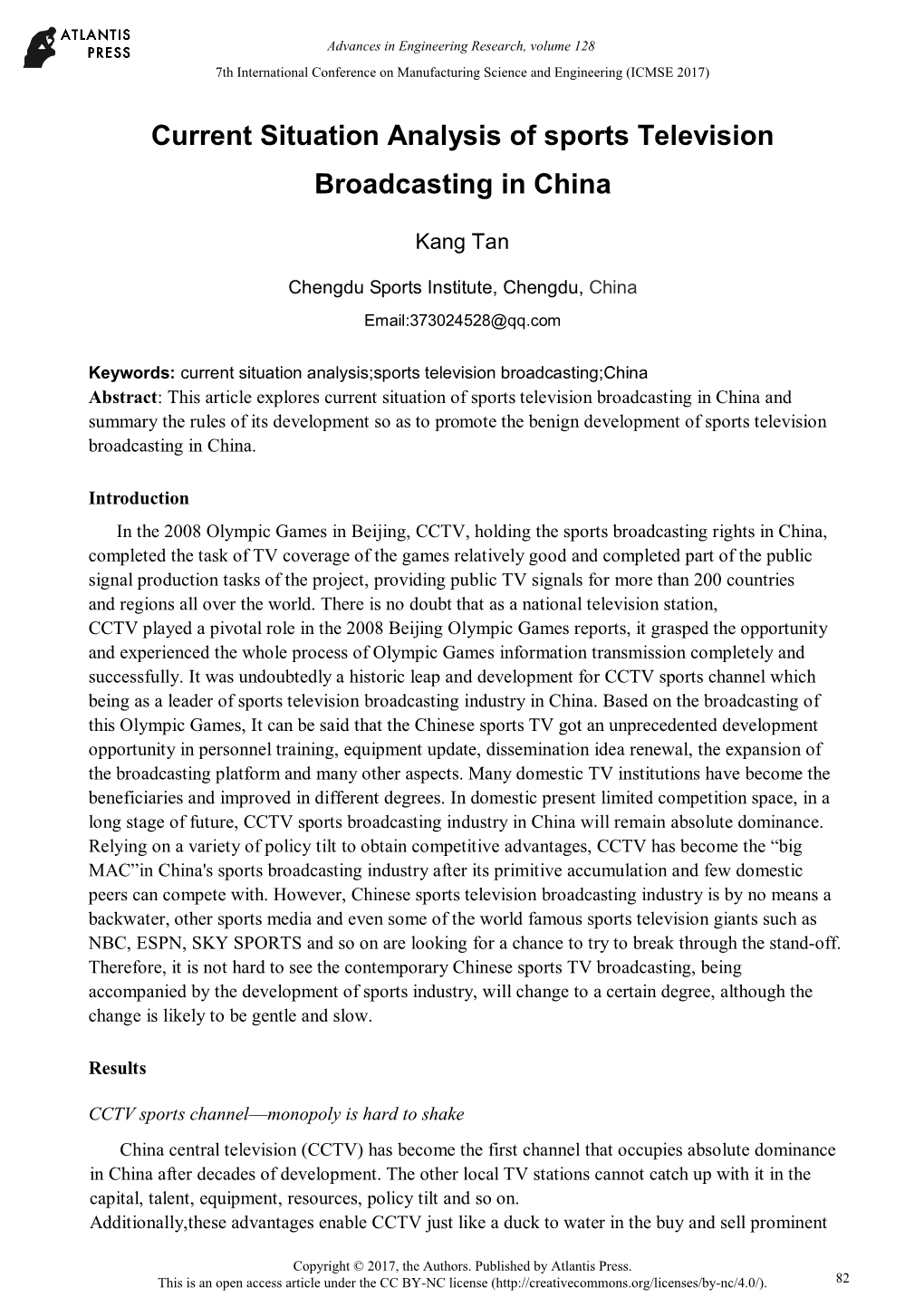 Current Situation Analysis of Sports Television Broadcasting in China